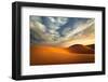 Global Warming Concept. Lonely Sand Dunes under Dramatic Evening Sunset Sky at Drought Desert Lands-Perfect Lazybones-Framed Photographic Print