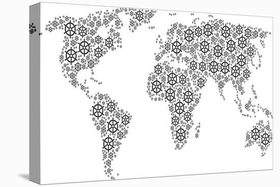 Global World Map Concept Combined of Boat Steering Wheel Icons. Vector Boat Steering Wheel Items Ar-Aha-Soft-Stretched Canvas