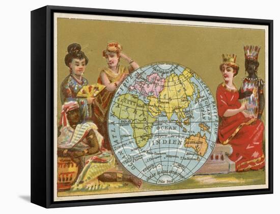 Globe - 19th Century French Trade Card-null-Framed Stretched Canvas