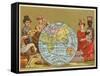 Globe - 19th Century French Trade Card-null-Framed Stretched Canvas