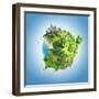Globe Concept Showing a Green, Peaceful and Idyllic Life Style in the World in a Cartoon Style-Pablo Scapinachis-Framed Art Print