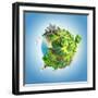 Globe Concept Showing a Green, Peaceful and Idyllic Life Style in the World in a Cartoon Style-Pablo Scapinachis-Framed Art Print