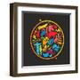 Globe Sign Full of Landmarks Symbols-kisika-Framed Art Print