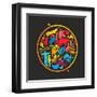 Globe Sign Full of Landmarks Symbols-kisika-Framed Art Print