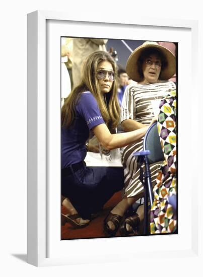 Gloria Steinem Kneeling Down Beside Bella Abzug During the Democratic Convention-null-Framed Photographic Print