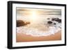 Glorious Sunrise Scene at the Ocean with the Sun, Clouds and a Beautiful Little White Wave on the S-Smileus-Framed Photographic Print