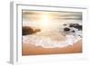 Glorious Sunrise Scene at the Ocean with the Sun, Clouds and a Beautiful Little White Wave on the S-Smileus-Framed Photographic Print