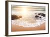 Glorious Sunrise Scene at the Ocean with the Sun, Clouds and a Beautiful Little White Wave on the S-Smileus-Framed Photographic Print