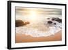Glorious Sunrise Scene at the Ocean with the Sun, Clouds and a Beautiful Little White Wave on the S-Smileus-Framed Photographic Print