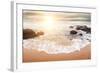 Glorious Sunrise Scene at the Ocean with the Sun, Clouds and a Beautiful Little White Wave on the S-Smileus-Framed Photographic Print