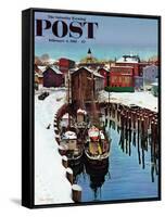 "Gloucester Harbor in Winter," Saturday Evening Post Cover, February 4, 1961-John Clymer-Framed Stretched Canvas