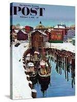 "Gloucester Harbor in Winter," Saturday Evening Post Cover, February 4, 1961-John Clymer-Stretched Canvas