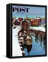 "Gloucester Harbor in Winter," Saturday Evening Post Cover, February 4, 1961-John Clymer-Framed Stretched Canvas