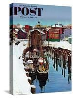 "Gloucester Harbor in Winter," Saturday Evening Post Cover, February 4, 1961-John Clymer-Stretched Canvas