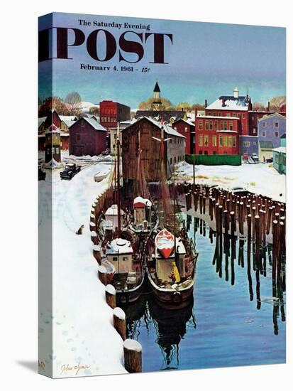 "Gloucester Harbor in Winter," Saturday Evening Post Cover, February 4, 1961-John Clymer-Stretched Canvas