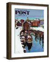 "Gloucester Harbor in Winter," Saturday Evening Post Cover, February 4, 1961-John Clymer-Framed Giclee Print