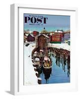 "Gloucester Harbor in Winter," Saturday Evening Post Cover, February 4, 1961-John Clymer-Framed Giclee Print