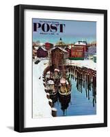 "Gloucester Harbor in Winter," Saturday Evening Post Cover, February 4, 1961-John Clymer-Framed Premium Giclee Print