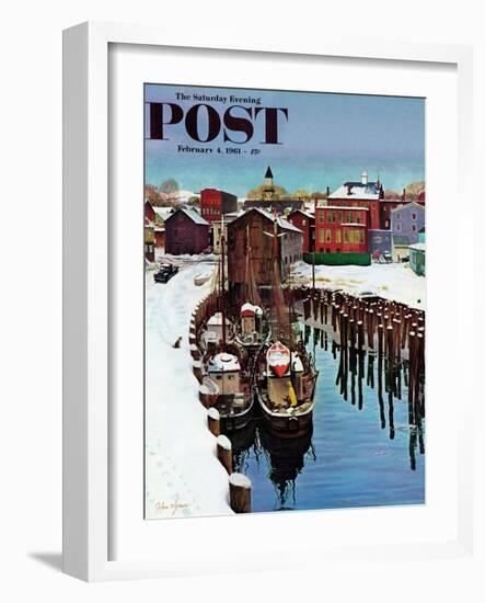 "Gloucester Harbor in Winter," Saturday Evening Post Cover, February 4, 1961-John Clymer-Framed Premium Giclee Print