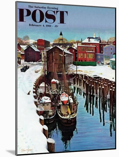 "Gloucester Harbor in Winter," Saturday Evening Post Cover, February 4, 1961-John Clymer-Mounted Premium Giclee Print