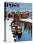 "Gloucester Harbor in Winter," Saturday Evening Post Cover, February 4, 1961-John Clymer-Stretched Canvas