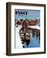 "Gloucester Harbor in Winter," Saturday Evening Post Cover, February 4, 1961-John Clymer-Framed Giclee Print