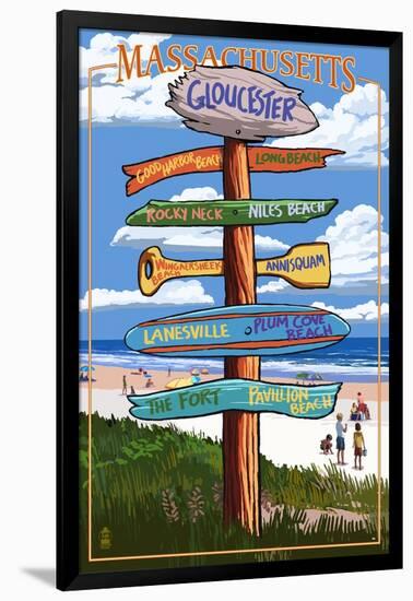 Gloucester, Massachusetts - Sign Destinations-Lantern Press-Framed Art Print