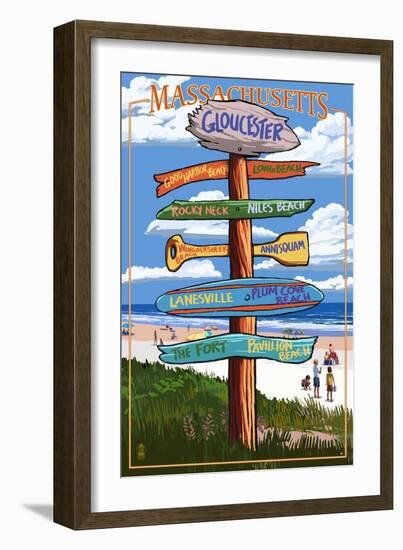 Gloucester, Massachusetts - Sign Destinations-Lantern Press-Framed Art Print