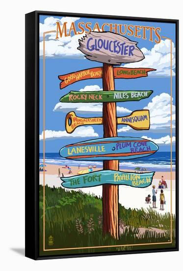 Gloucester, Massachusetts - Sign Destinations-Lantern Press-Framed Stretched Canvas