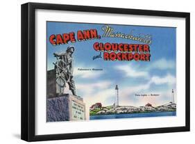 Gloucester, Massachusetts, View of Fisherman's Memorial, Twin Lights-Lantern Press-Framed Art Print