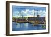 Gloucester, Massachusetts, Waterfront View of the Fish Pier with Ships-Lantern Press-Framed Art Print