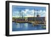 Gloucester, Massachusetts, Waterfront View of the Fish Pier with Ships-Lantern Press-Framed Art Print
