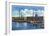 Gloucester, Massachusetts, Waterfront View of the Fish Pier with Ships-Lantern Press-Framed Art Print