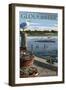 Gloucester, Virginia - Blue Crab and Oysters on Dock-Lantern Press-Framed Art Print