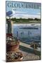 Gloucester, Virginia - Blue Crab and Oysters on Dock-Lantern Press-Mounted Art Print