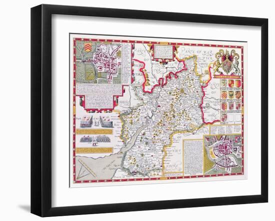 Gloucestershire, Engraved by Jodocus Hondius (1563-1612) from John Speed's 'Theatre of the Empire…-John Speed-Framed Giclee Print