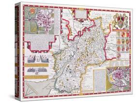 Gloucestershire, Engraved by Jodocus Hondius (1563-1612) from John Speed's 'Theatre of the Empire…-John Speed-Stretched Canvas