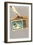 Gloved Arm Carrying Portable TV, Retro-null-Framed Art Print