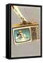 Gloved Arm Carrying Portable TV, Retro-null-Framed Stretched Canvas