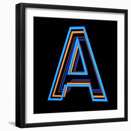 Glowing Letter A Isolated On Black Background-Andriy Zholudyev-Framed Art Print