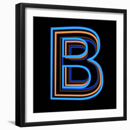 Glowing Letter B Isolated On Black Background-Andriy Zholudyev-Framed Art Print