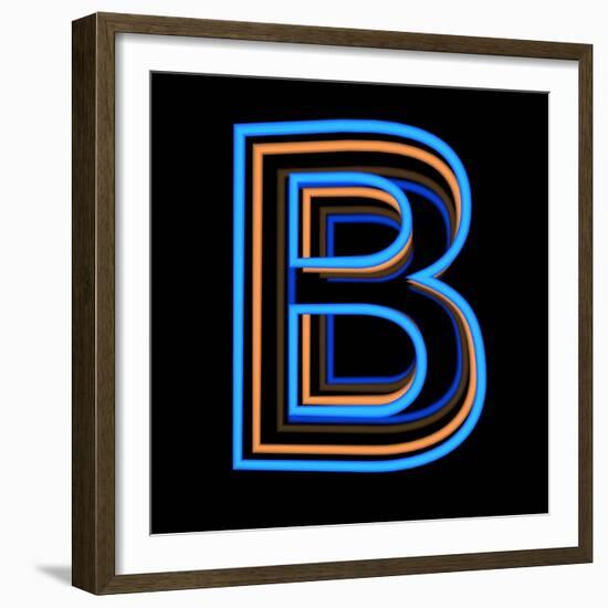 Glowing Letter B Isolated On Black Background-Andriy Zholudyev-Framed Premium Giclee Print