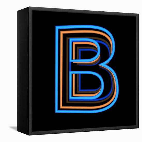 Glowing Letter B Isolated On Black Background-Andriy Zholudyev-Framed Stretched Canvas