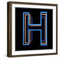 Glowing Letter H Isolated On Black Background-Andriy Zholudyev-Framed Art Print