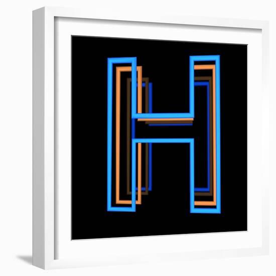 Glowing Letter H Isolated On Black Background-Andriy Zholudyev-Framed Art Print