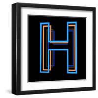 Glowing Letter H Isolated On Black Background-Andriy Zholudyev-Framed Art Print