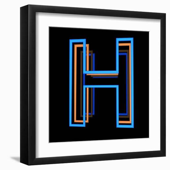 Glowing Letter H Isolated On Black Background-Andriy Zholudyev-Framed Art Print