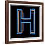 Glowing Letter H Isolated On Black Background-Andriy Zholudyev-Framed Art Print