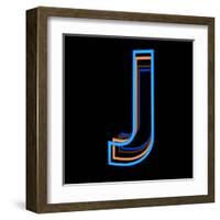 Glowing Letter J Isolated On Black Background-Andriy Zholudyev-Framed Art Print