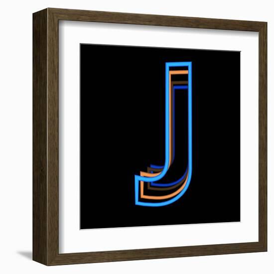 Glowing Letter J Isolated On Black Background-Andriy Zholudyev-Framed Art Print